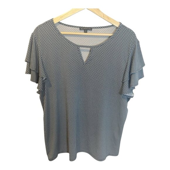 Adrianna Papell Light Blue Ruffle Sleeve Blouse w/White Polka Dots Size XL - Picture 1 of 6